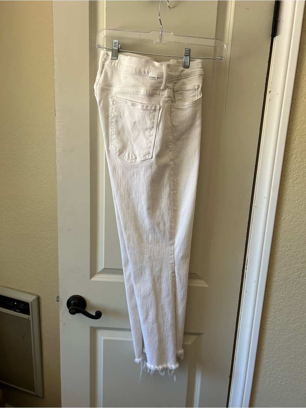 MOTHER White Ankle Crop Slim Jeans with Frayed Hem The Insider Crop Step Fray